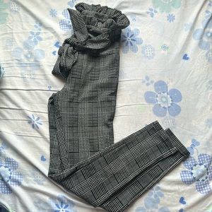 SHEIN Tie Front Plaid Paperbag Skinny Pants